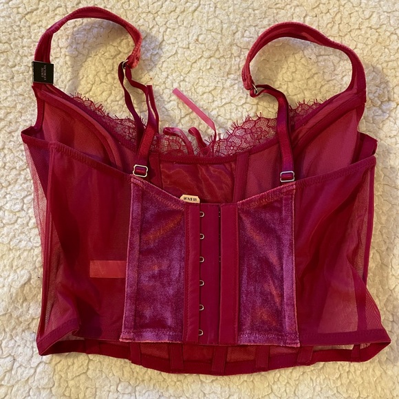 VICTORIA’S SECRET CLARET RED UNLINED LACE UP VELVET CORSET TOP - Picture 5 of 7